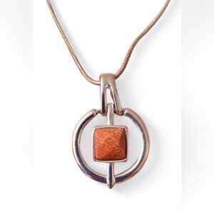Lia Sophia Silver Tone & Faux Goldstone Geometric Pendant Necklace